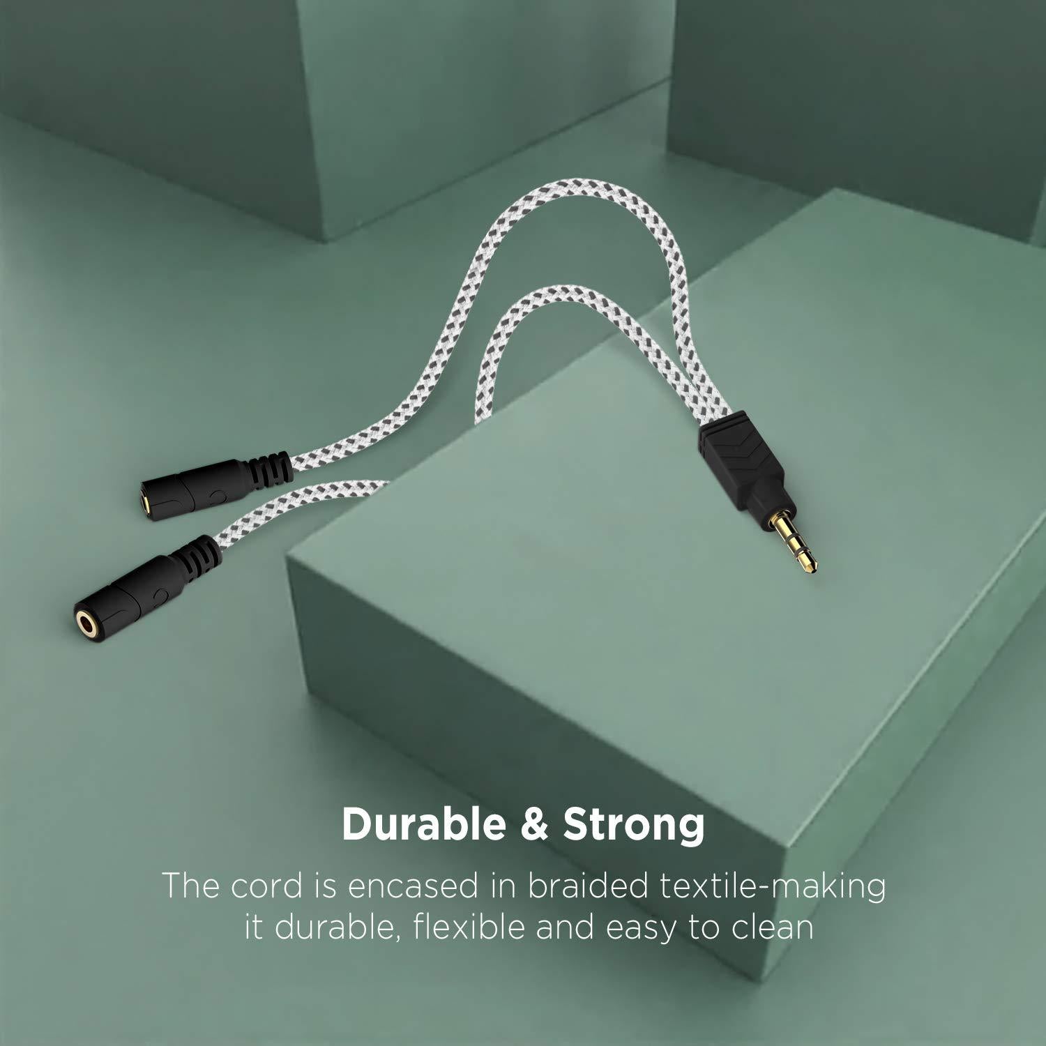 Divisor de Auriculares DUKABEL 3.5mm 2 Vías Zebra Blanco
