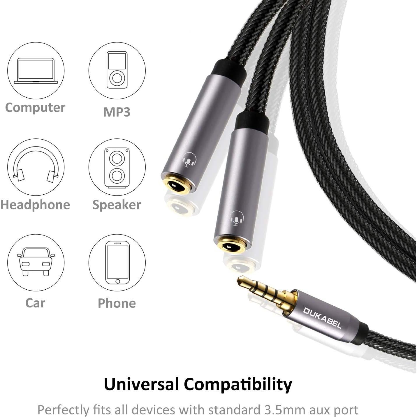 Divisor de Audio Estéreo 3.5mm DuKabel - 1 Macho a 2 Hembras