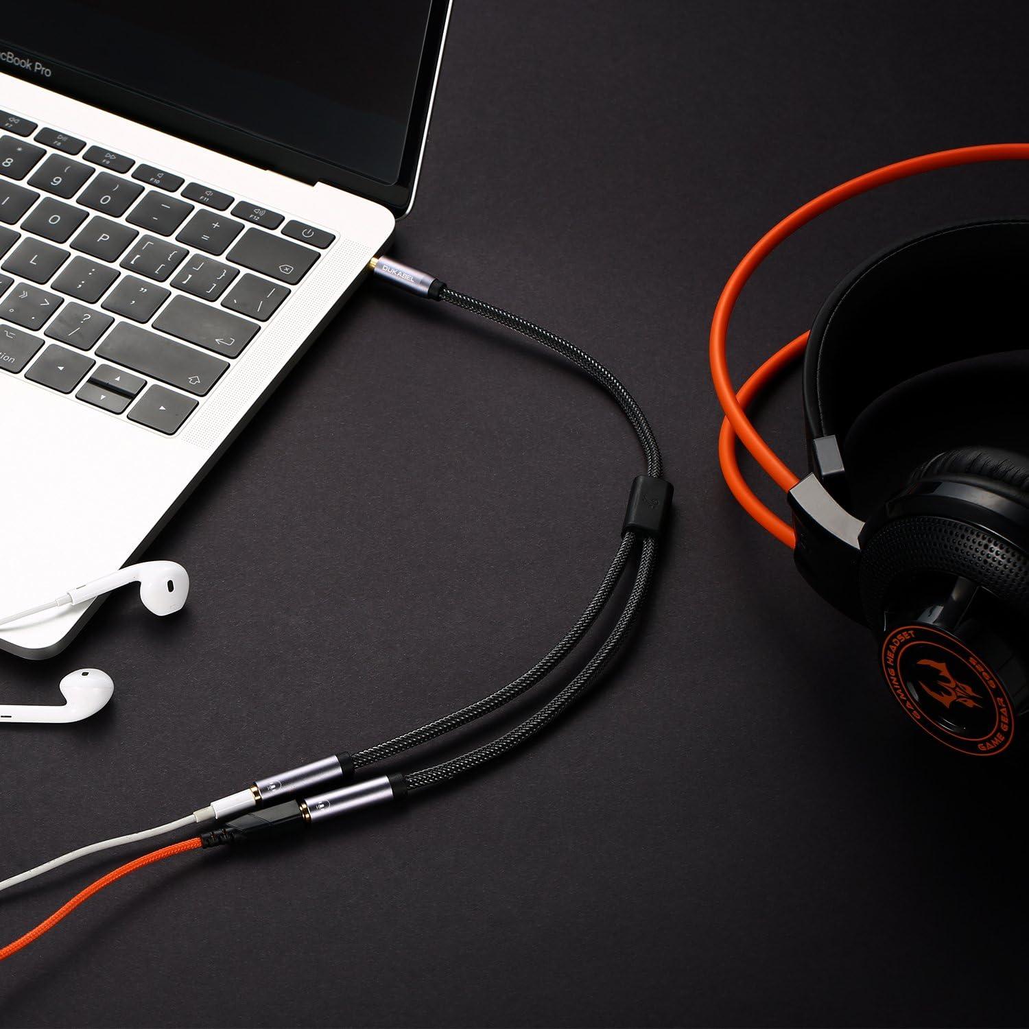 Divisor de Audio Estéreo 3.5mm DuKabel - 1 Macho a 2 Hembras