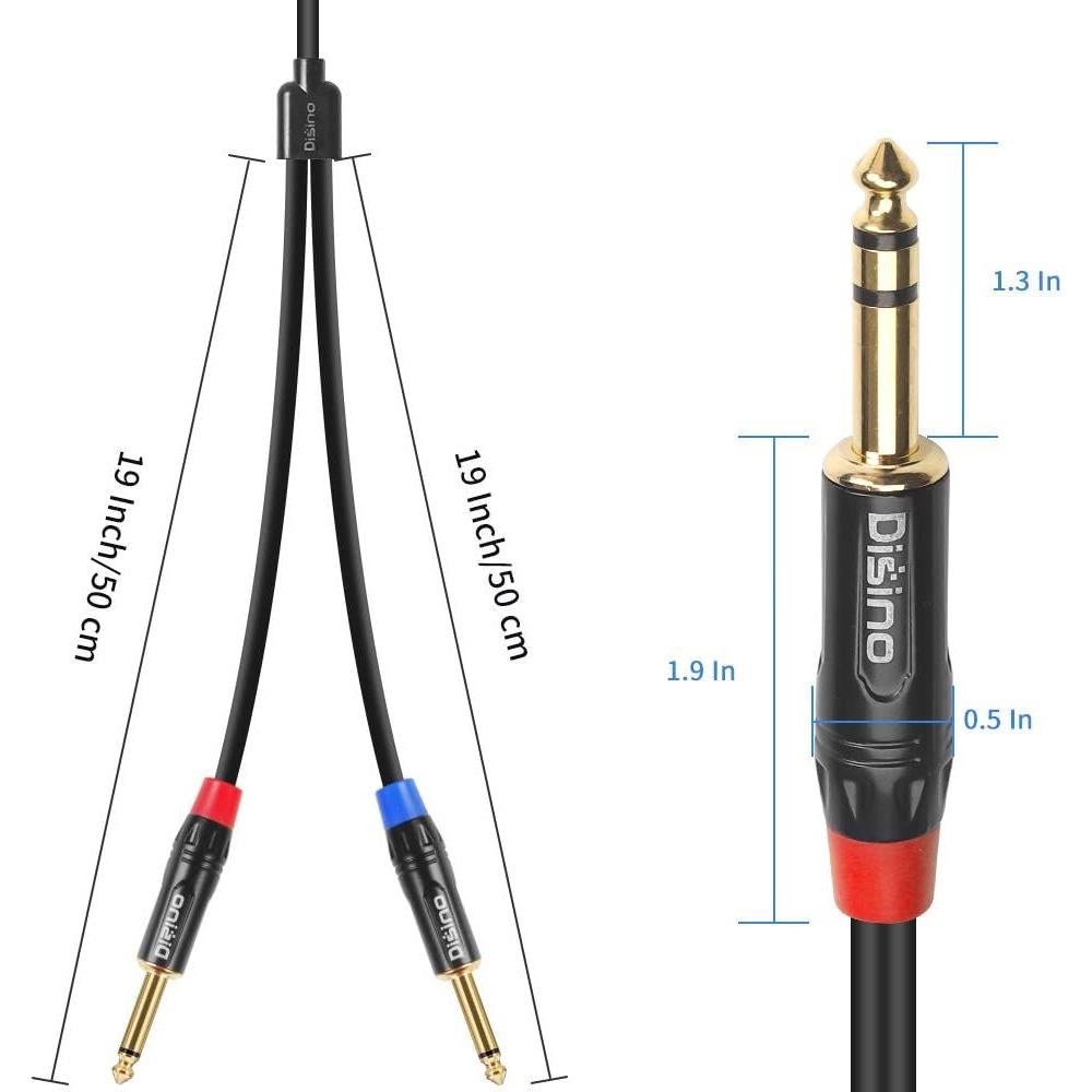Cable Divisor Y Estéreo TRS 1/4" Disino 1m - Chapado Oro