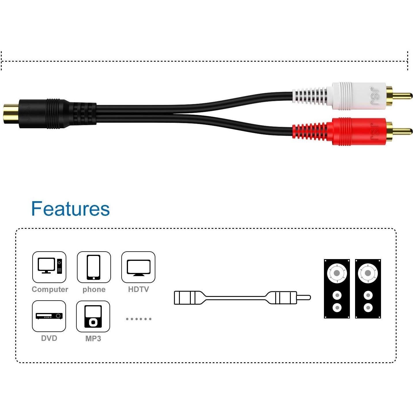 Adaptador RCA Y 1 Hembra a 2 Macho Adaptermvp 0.2m