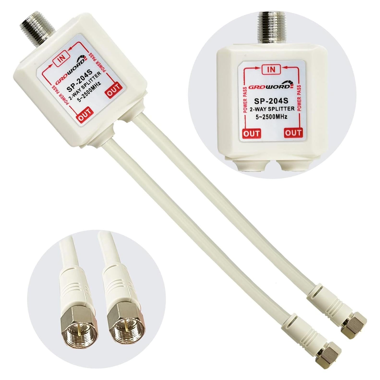 Divisor Coaxial 2 Vías Groword 5-2500MHz con 2 Cables 15cm