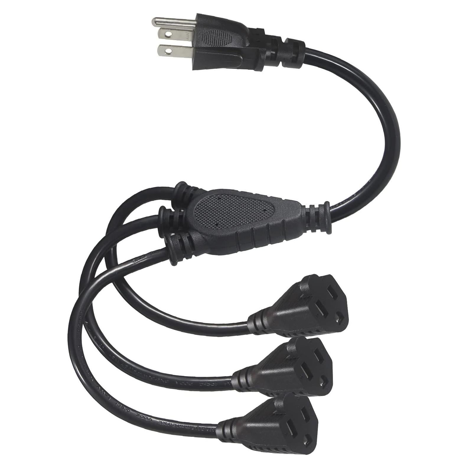 KUNCAN Cable Divisor de Energía 3 Salidas 0.3m 16AWG Negro