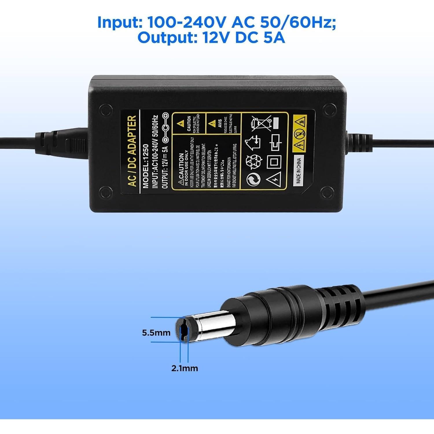 Adaptador de Corriente 12V 5A BXIZXD para Cámaras de Seguridad