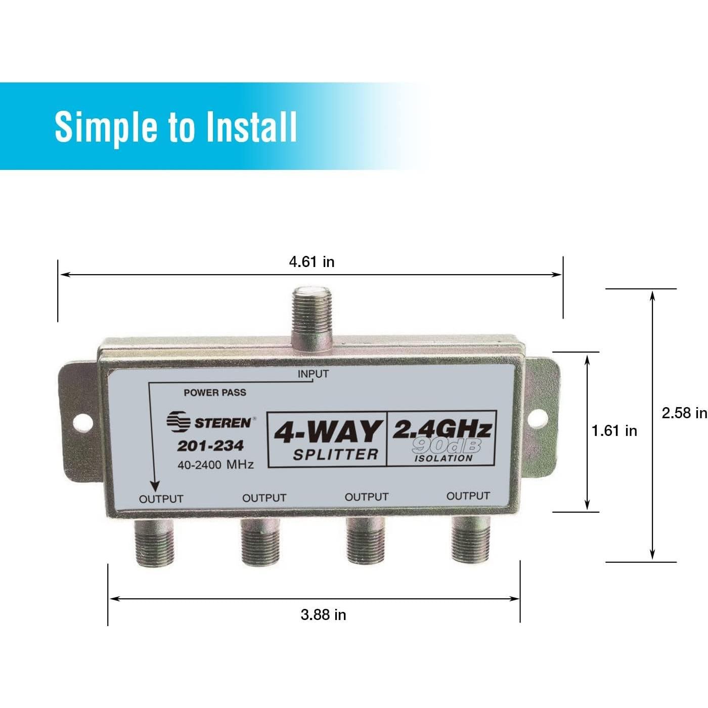 Divisor 4 Vías Steren 2.4GHz 90dB con Paso de Corriente DC