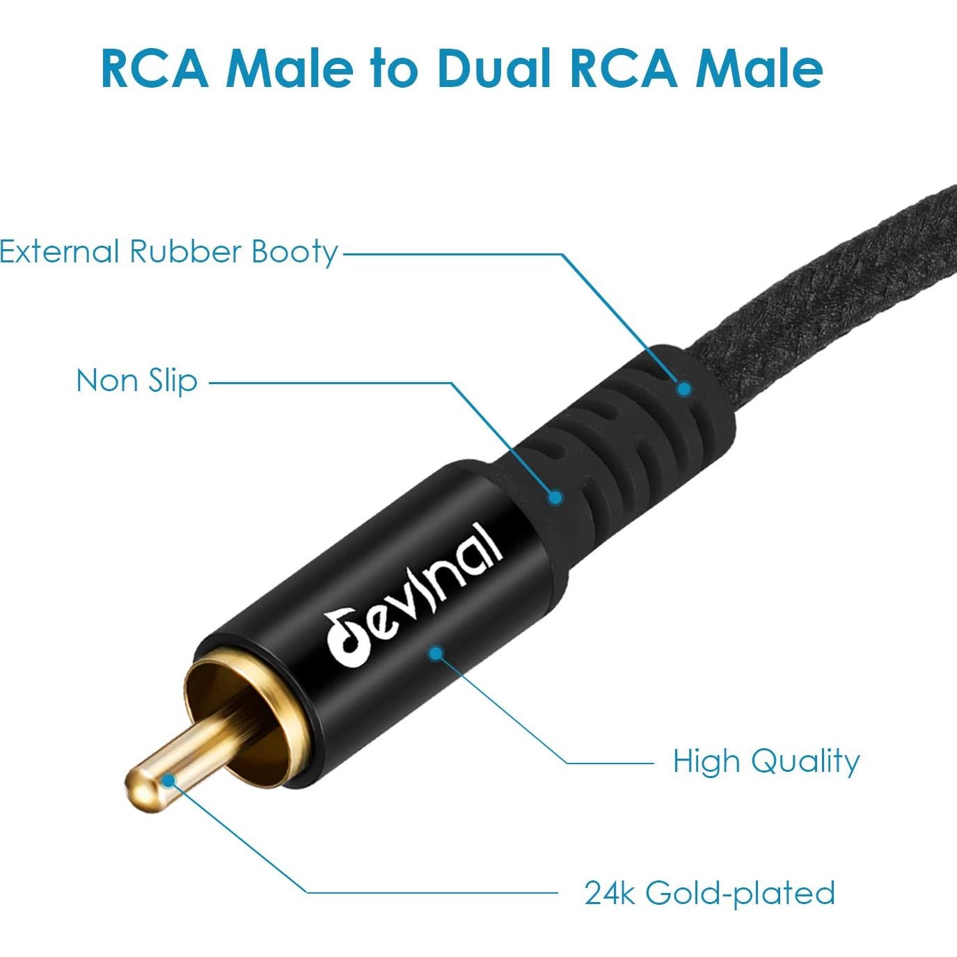 Cable Splitter RCA Macho a 2 Machos Devinal 1m Baño de Oro