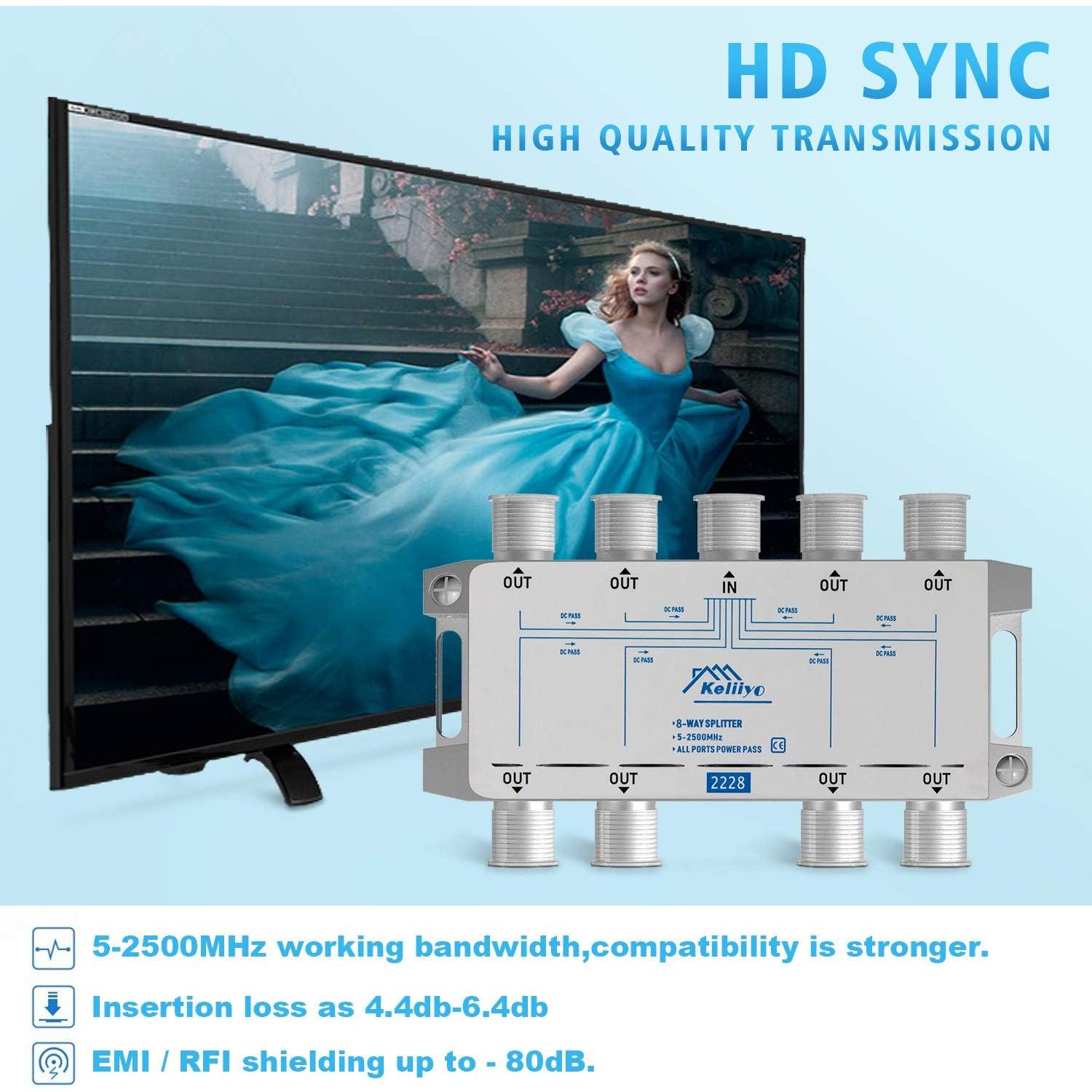 Divisor Coaxial Keliiyo 8 Vías 5-2500 MHz para TV y Internet