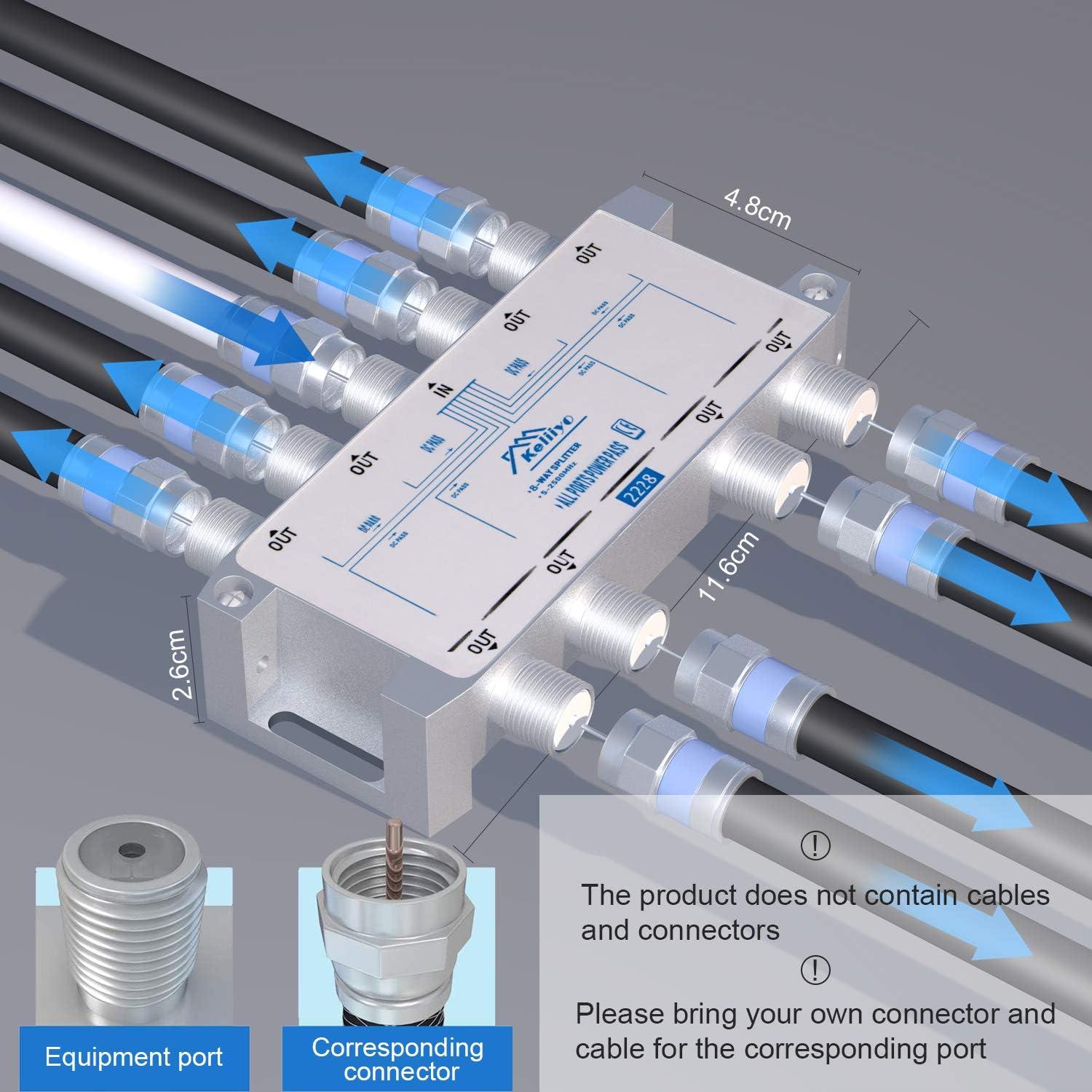 Divisor Coaxial Keliiyo 8 Vías 5-2500 MHz para TV y Internet