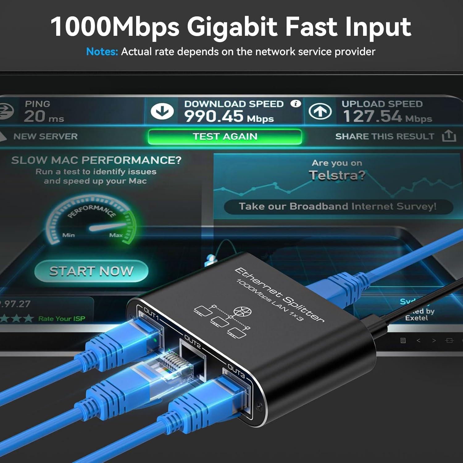 Divisor Ethernet 1 a 3 PVBCTCSID 1000Mbps Plug and Play