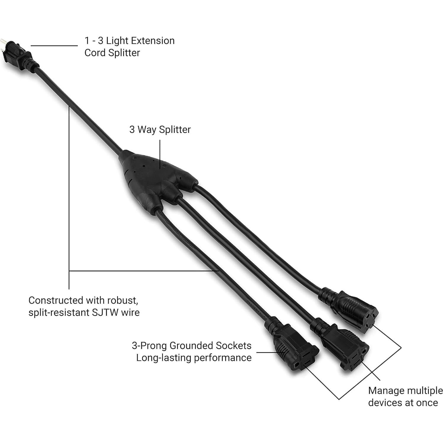 Divisor de Energía Colsen - Cable de Extensión 7.62m 3 Salidas