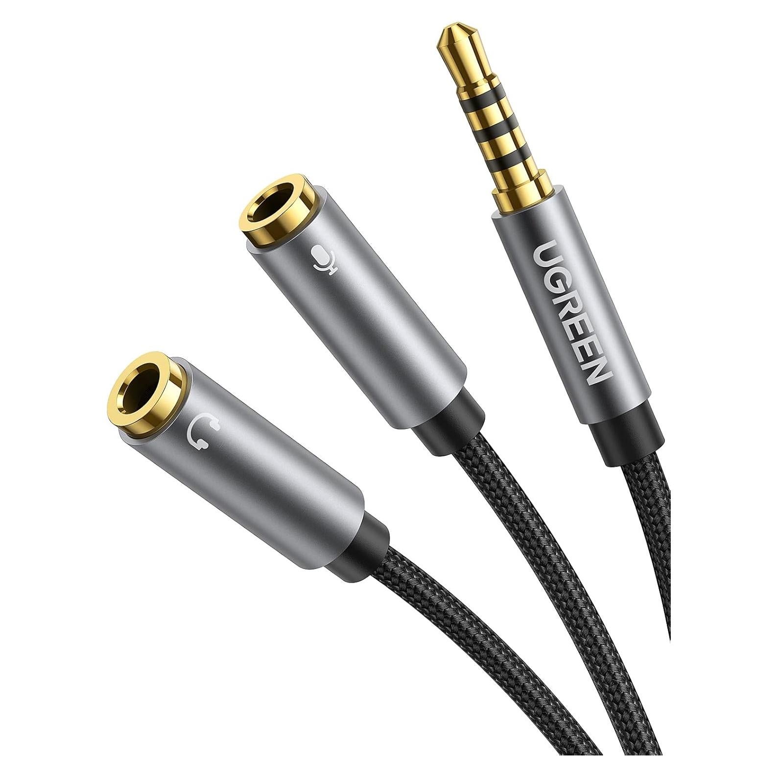 Adaptador Divisor de Auriculares UGREEN 3.5mm Macho a Doble Hembra