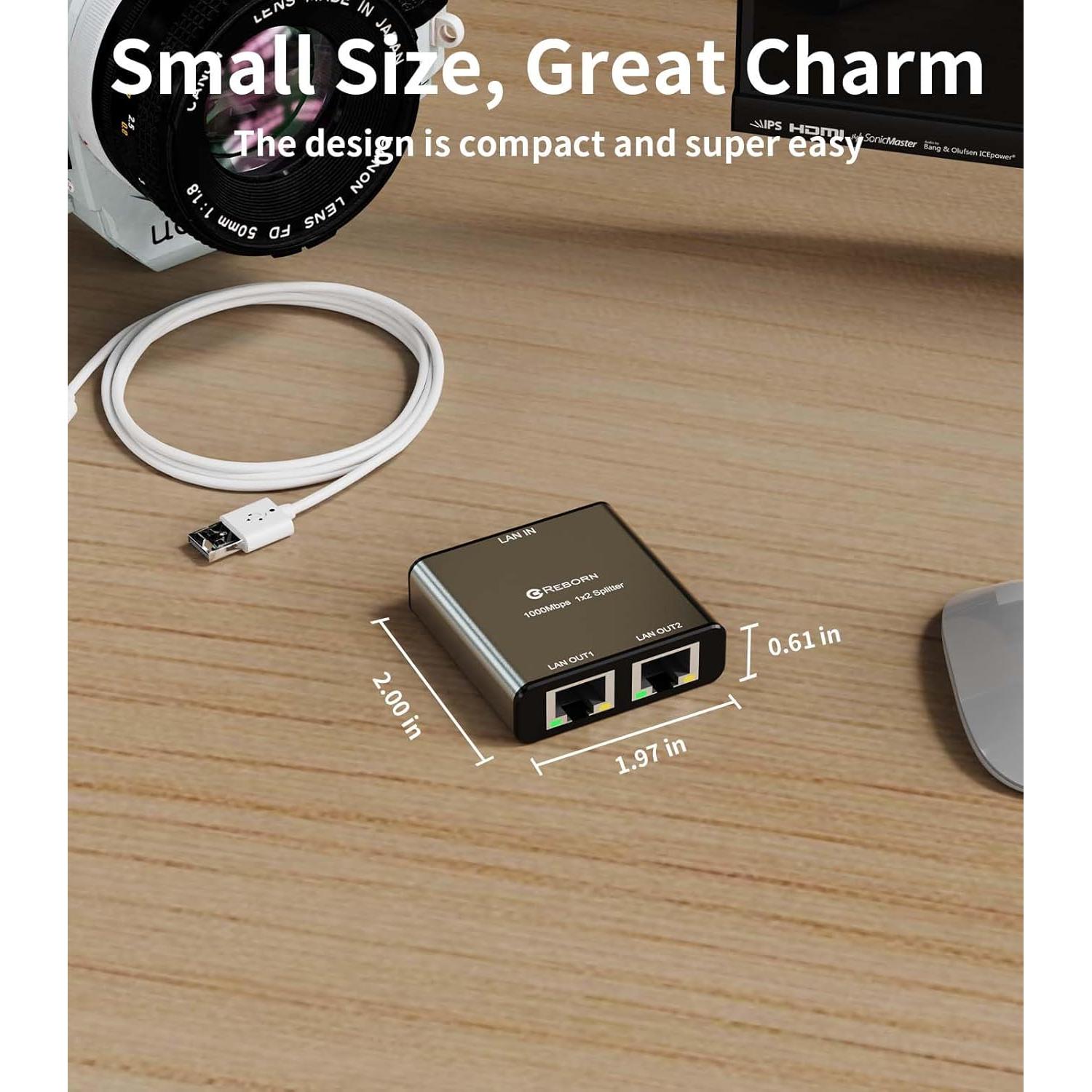 Divisor Ethernet 1 a 2 Reborn 1000Mbps RJ45 con USB