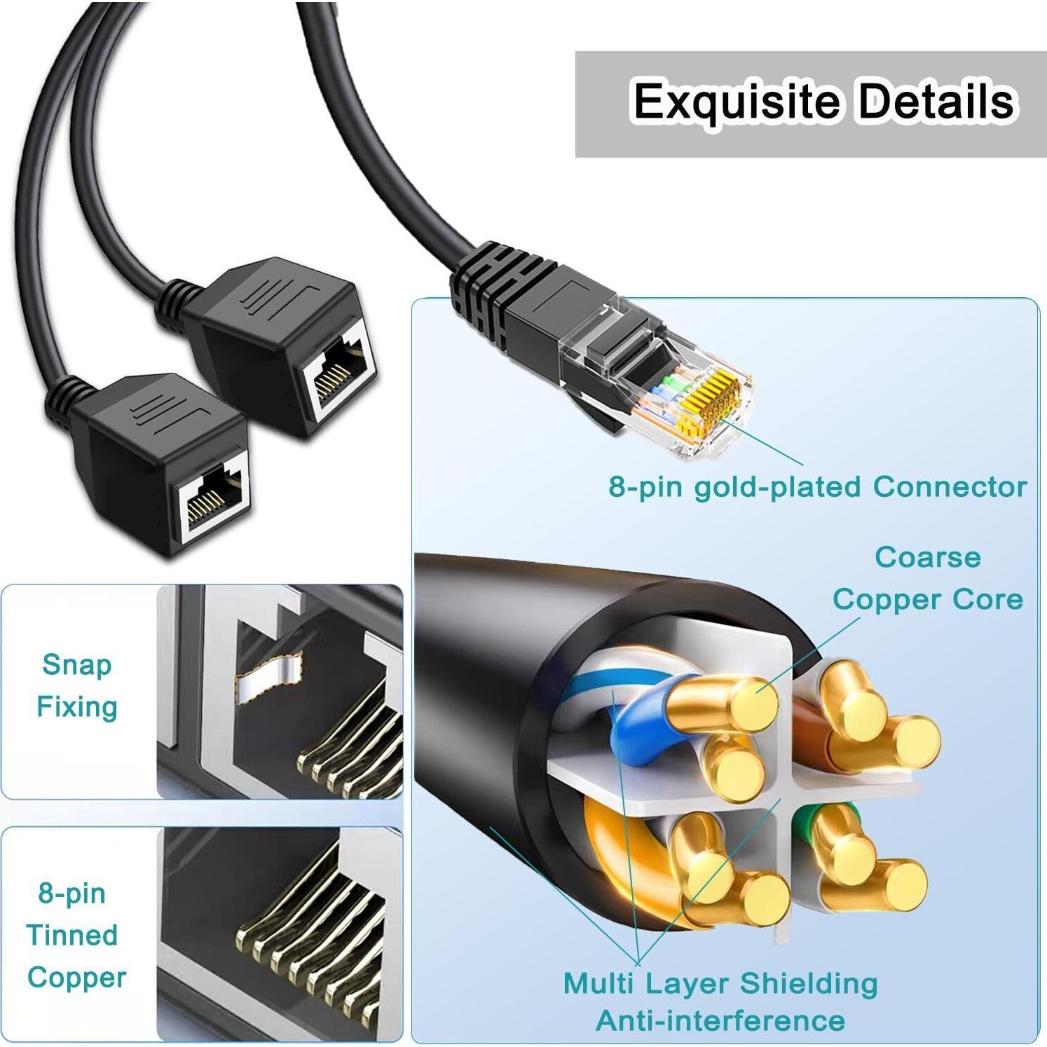 Divisor Ethernet RJ45 1 a 2 ukiism para Cat5/6/7 - Negro