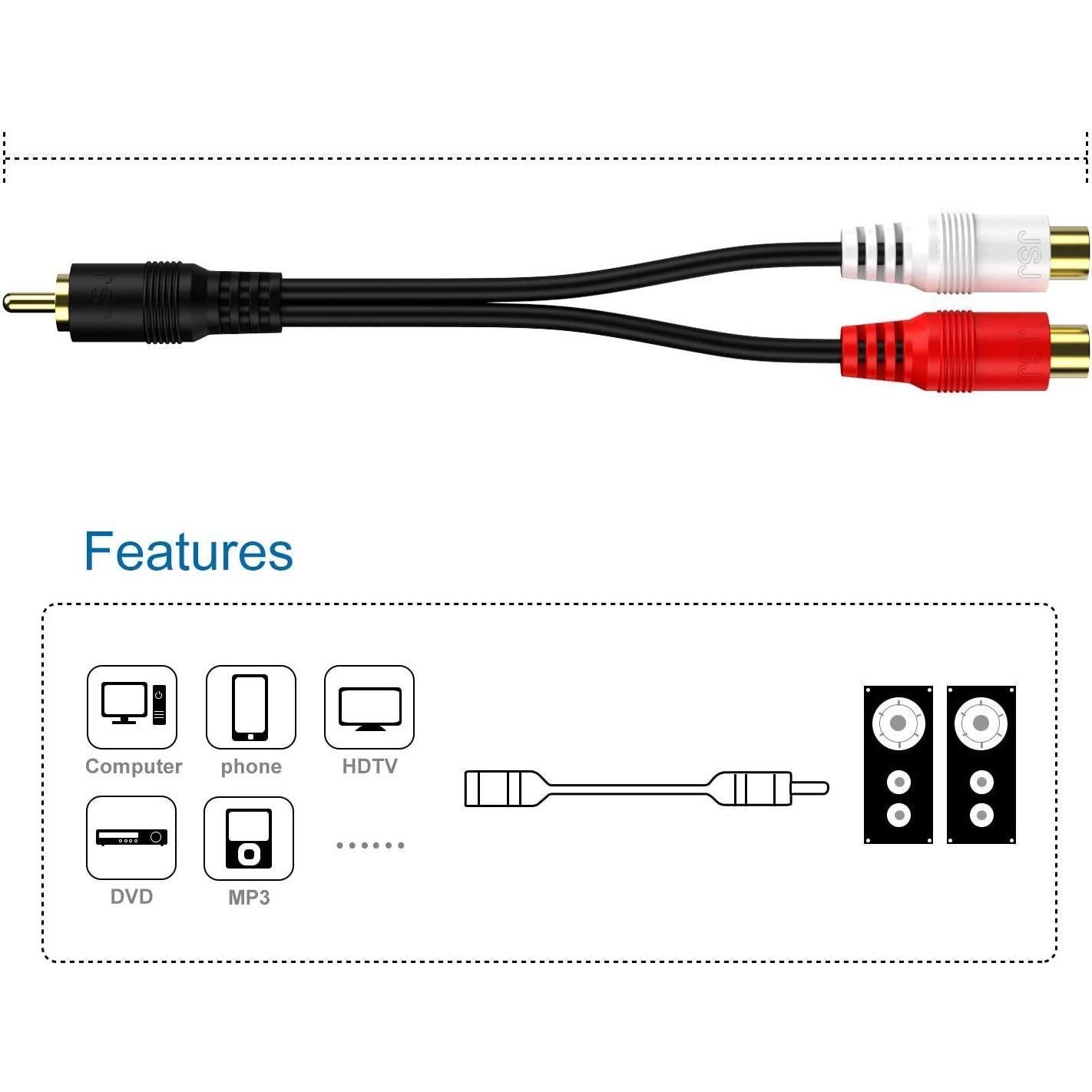 Adaptador RCA Y 1 Macho a 2 Hembras XIAOLIN 0.15 m