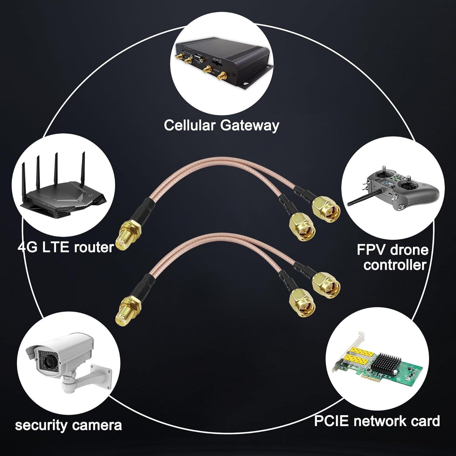 Cable Divisor SMA Femenino a Doble Masculino RG316 15cm - 2 Piezas