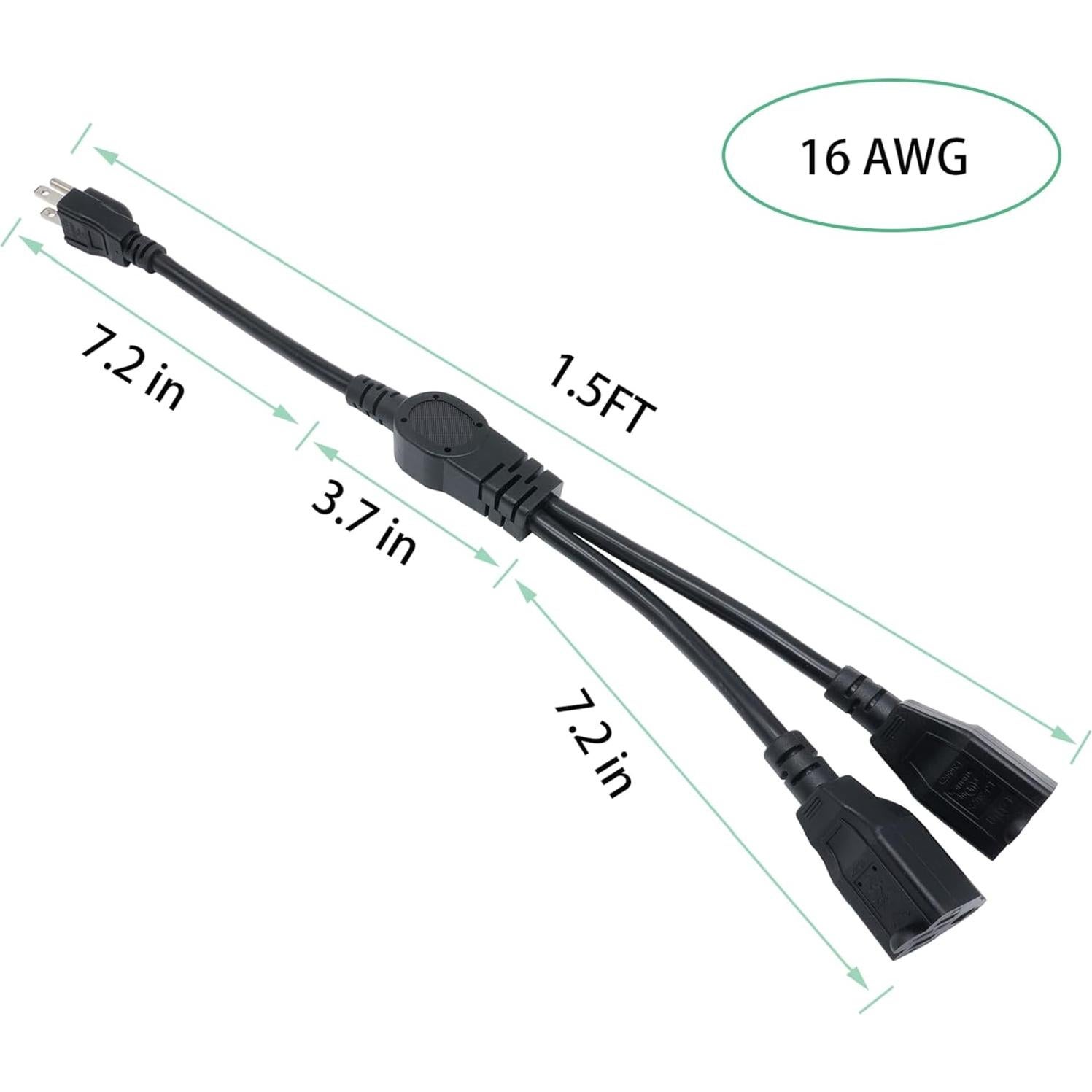 Cable Divisor de Energía 1 a 2 Musunpara 16AWG 1.5m Negro