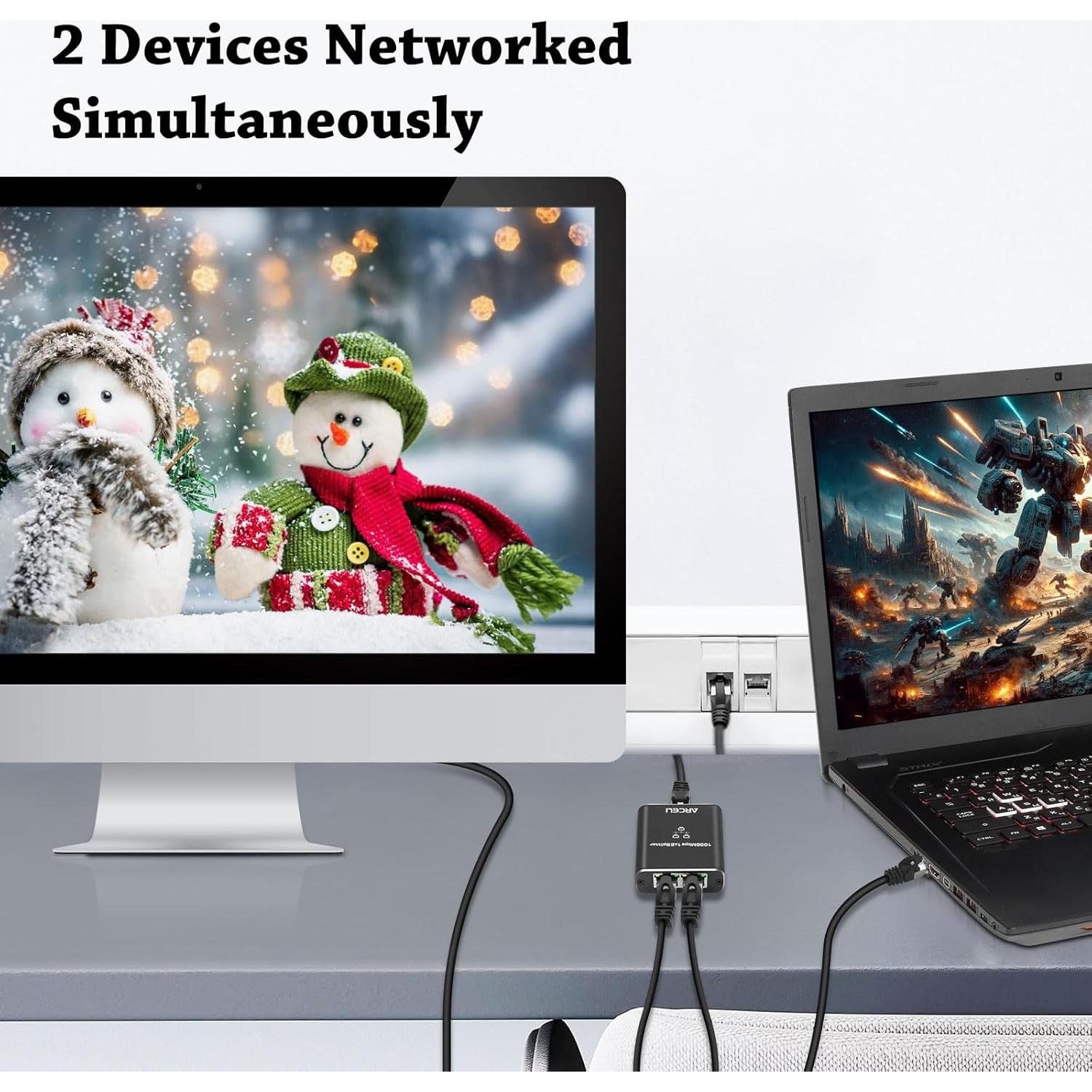 Divisor Ethernet Gigabit 1 a 2 Arceli con Cable Cat 6