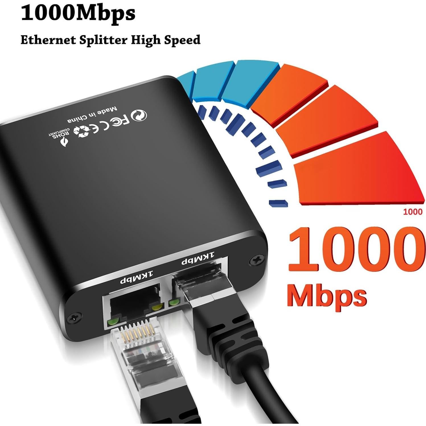 Divisor Ethernet Gigabit 1 a 2 Arceli con Cable Cat 6
