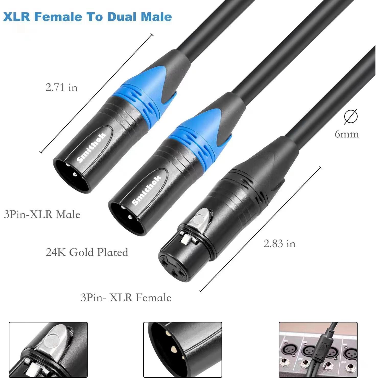Cable Divisor XLR Hembra a Doble Macho 50cm Smithok 2pack
