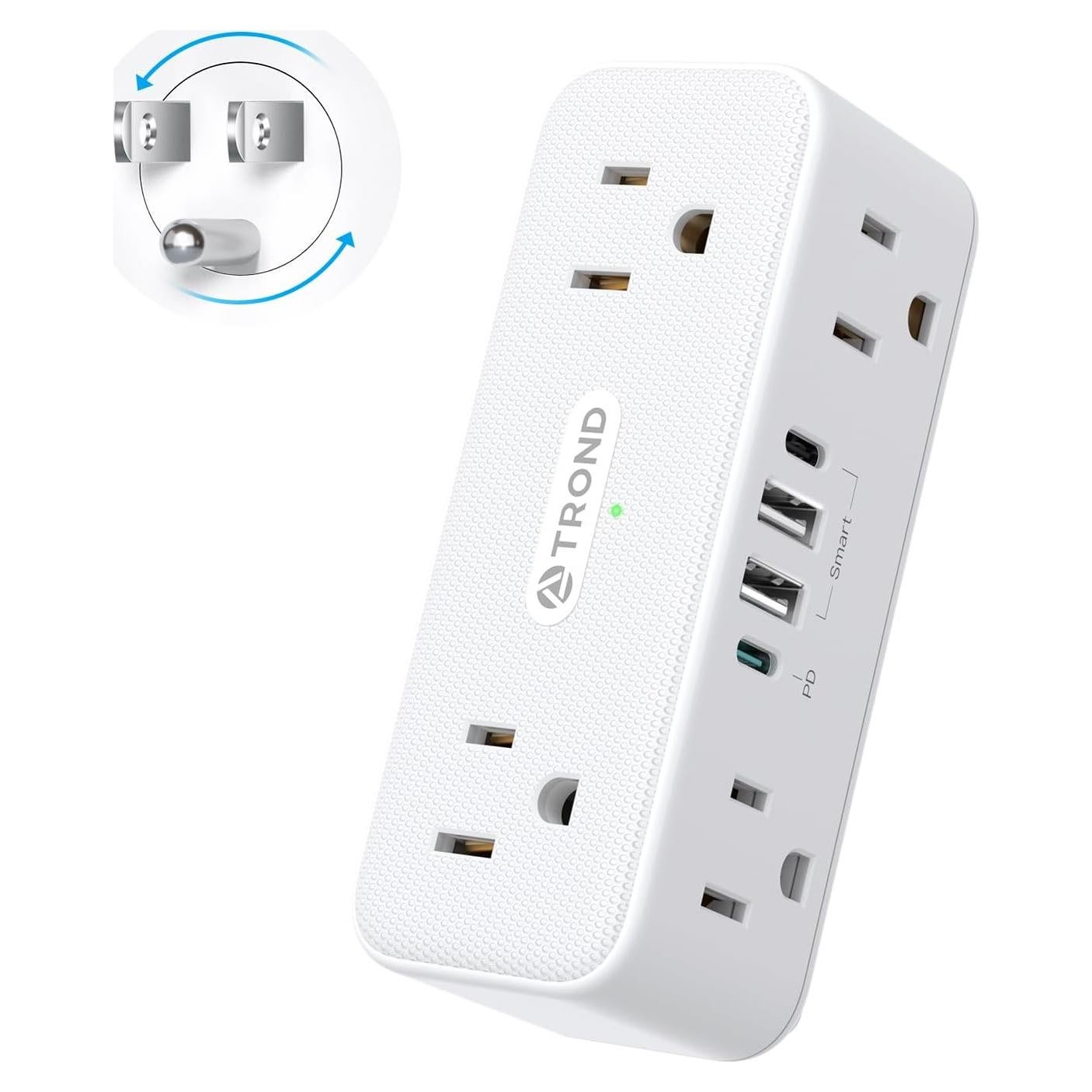 Extensor de Enchufe TROND 10-en-1 con USB PD 20W y 900J