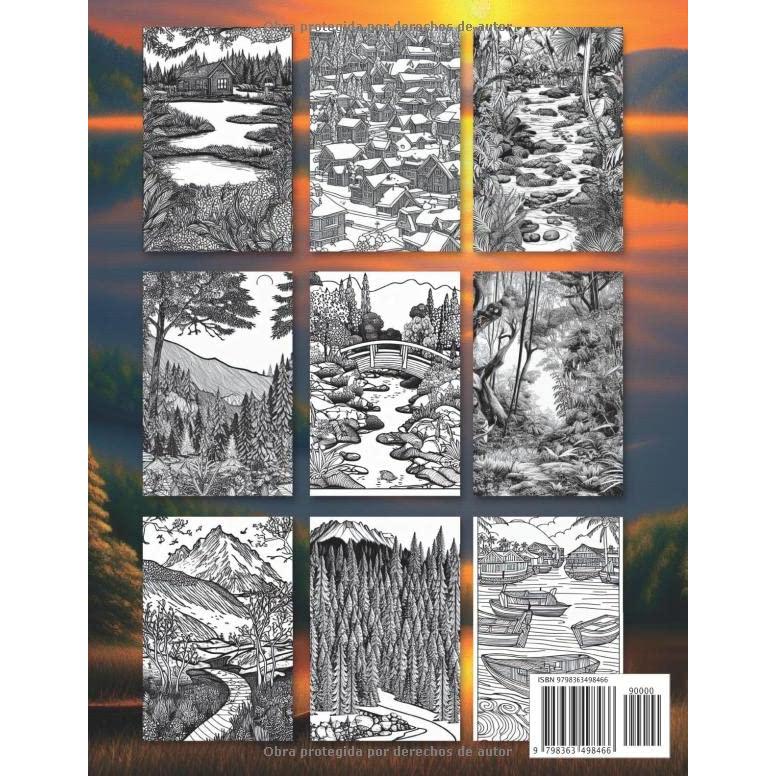 Libro de Colorear Paisajes: Libro de Colorear para Adultos con Hermosos Paisajes Rurales, Nevados, Montañas, Pueblos, Bosques, Selvas... (Libros de Colorear Creativos) (Spanish Edition)