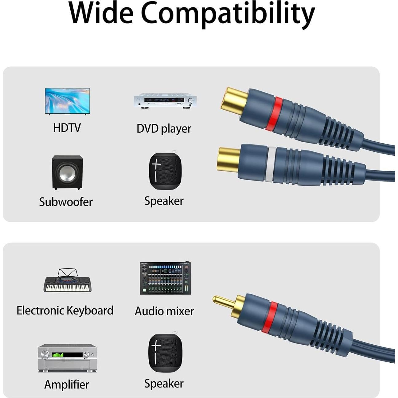 Divisor RCA 1 Macho 2 Hembras DteeDck 0.2m Anti-interferencia