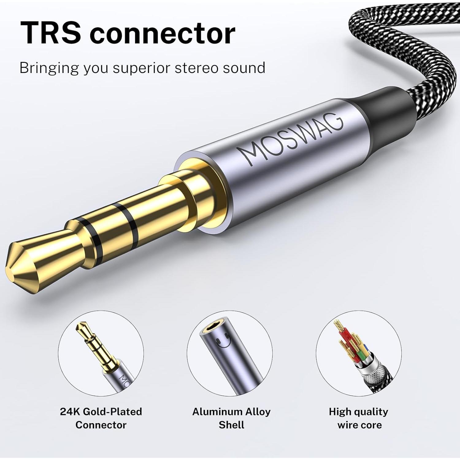 Divisor de Auriculares MOSWAG 3.5mm Estéreo Doble Jack Negro