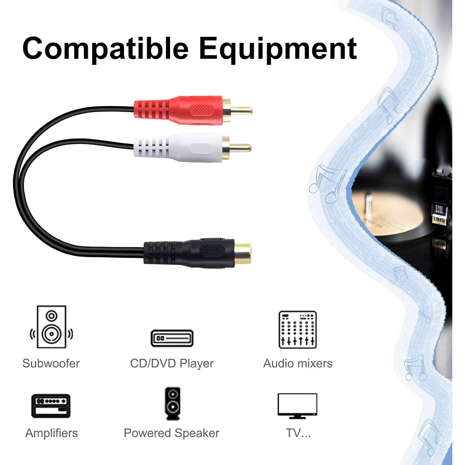 VCELINK Divisor RCA 1 Femenino a 2 Masculinos 20 cm - Paquete de 2