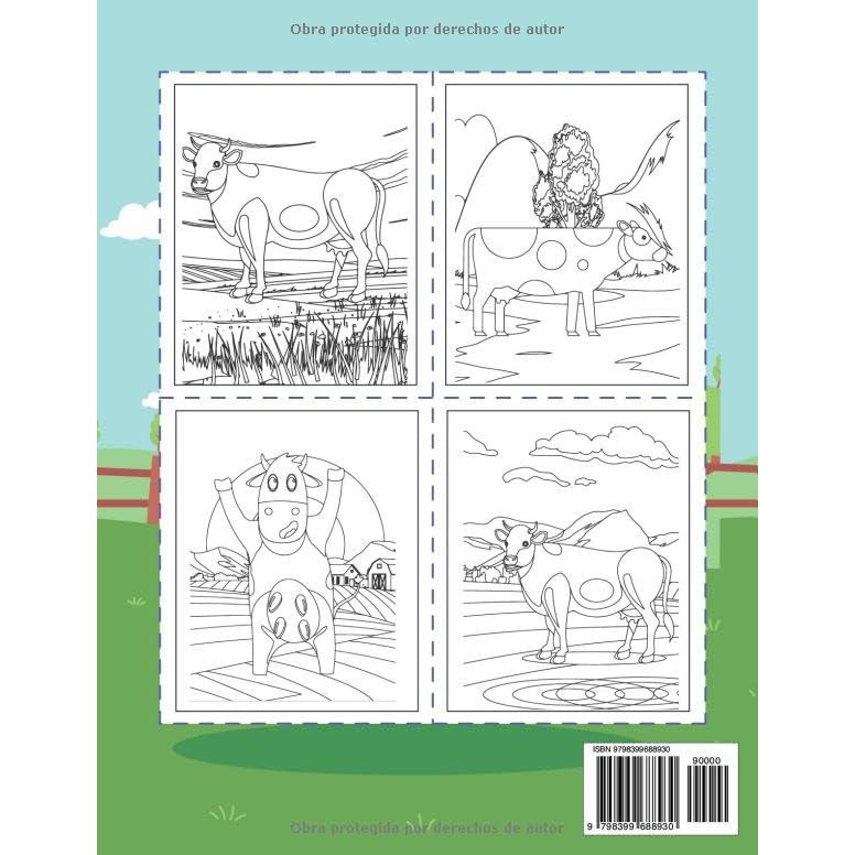 Vaca Libro para colorear: Divertido y súper lindo para colorear ilustración para niñas y niños, patrones de granja de vaca. (Spanish Edition)