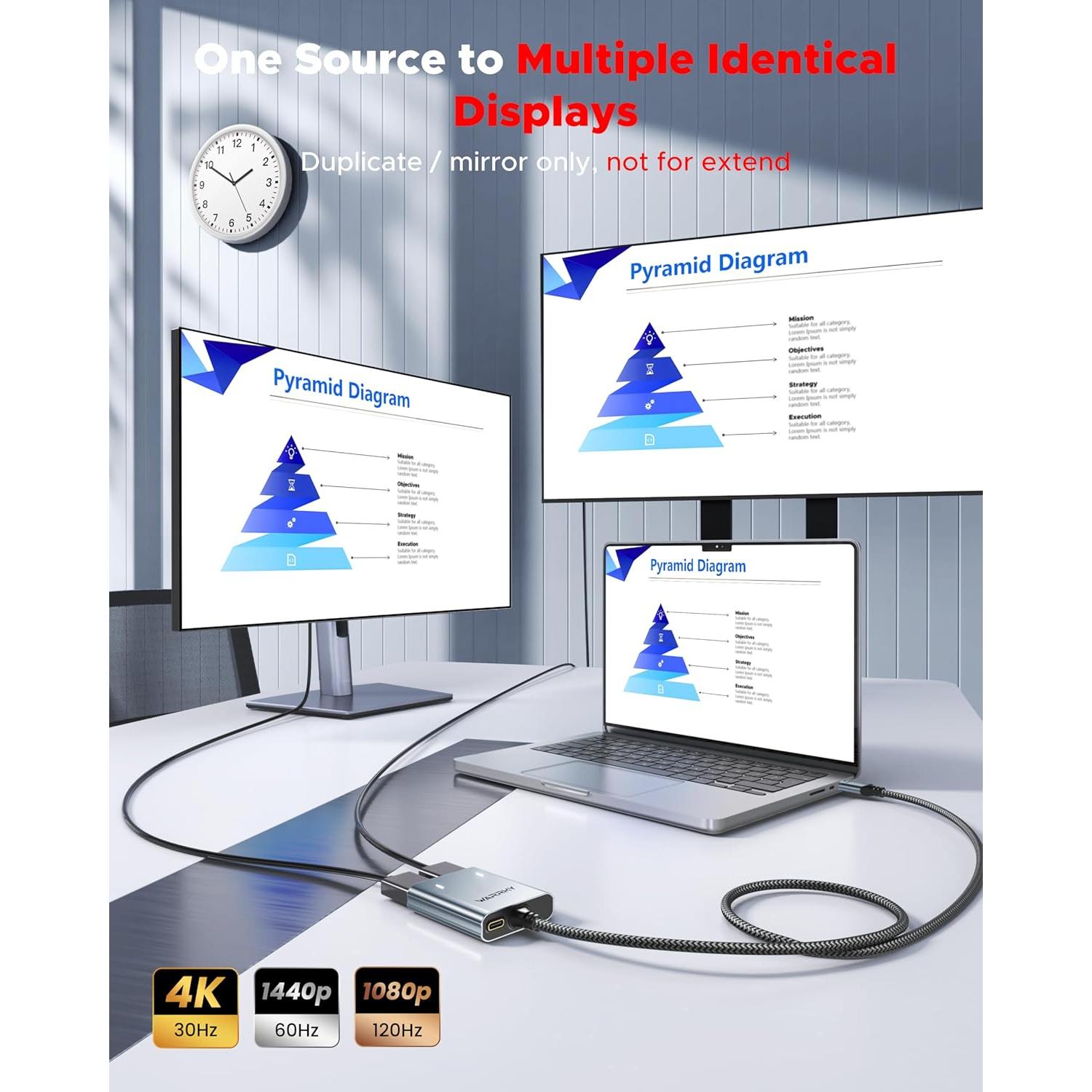 Divisor HDMI 4K Warrky 1 en 2 Salidas USB-C Metal Gris