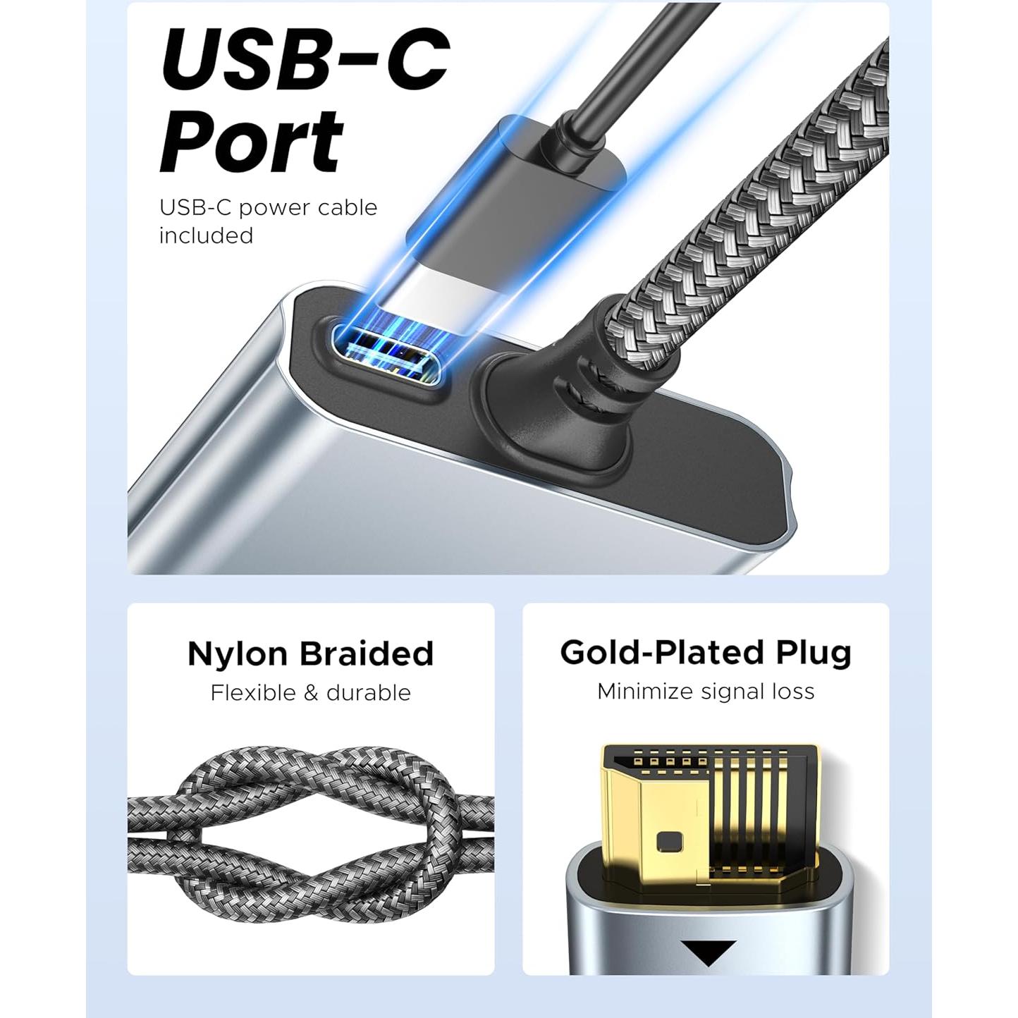 Divisor HDMI 4K Warrky 1 en 2 Salidas USB-C Metal Gris