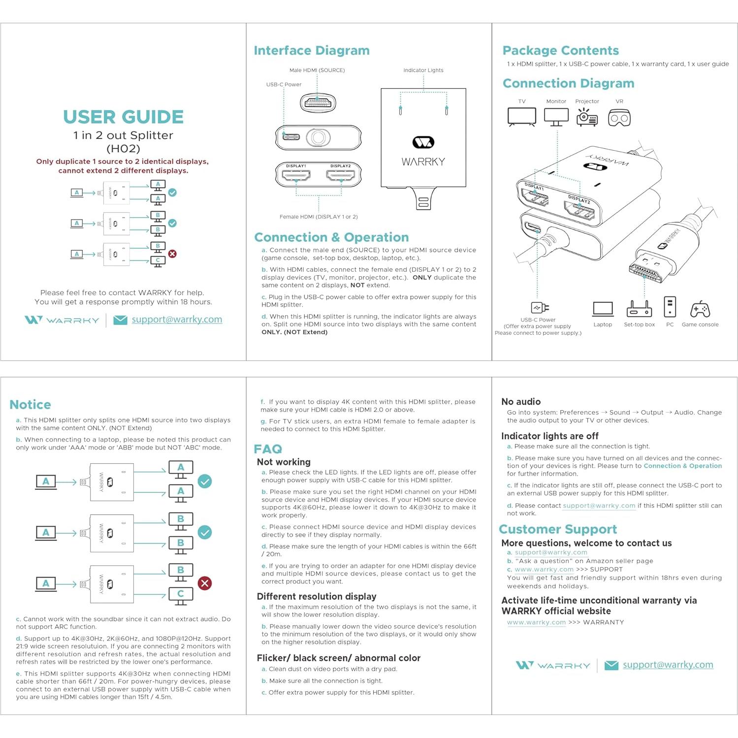 Divisor HDMI 4K Warrky 1 en 2 Salidas USB-C Metal Gris