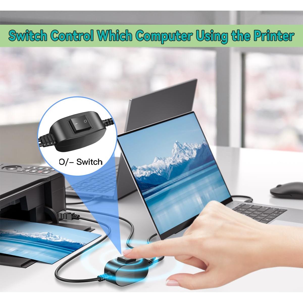 Divisor USB 1 en 2 Herfair 1.52m para Impresoras y Escáneres