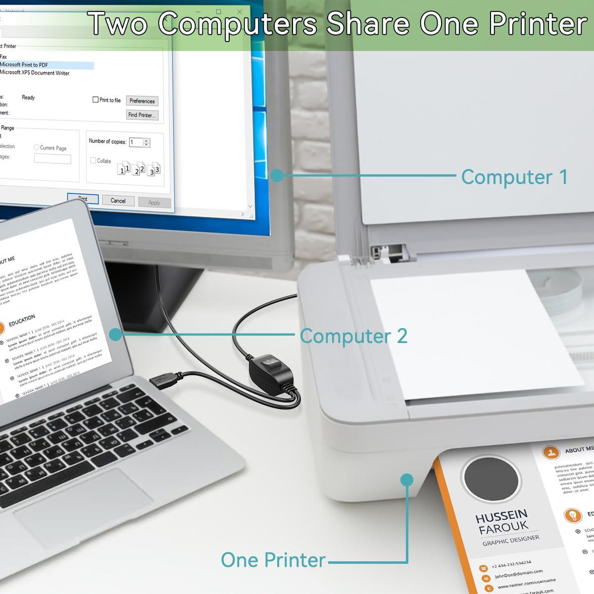 Divisor USB 1 en 2 Herfair 1.52m para Impresoras y Escáneres