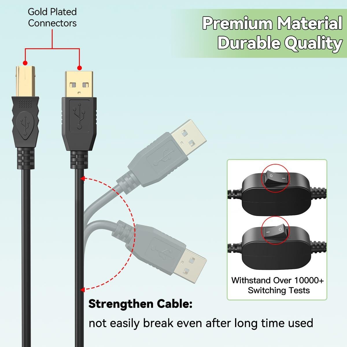 Divisor USB 1 en 2 Herfair 1.52m para Impresoras y Escáneres
