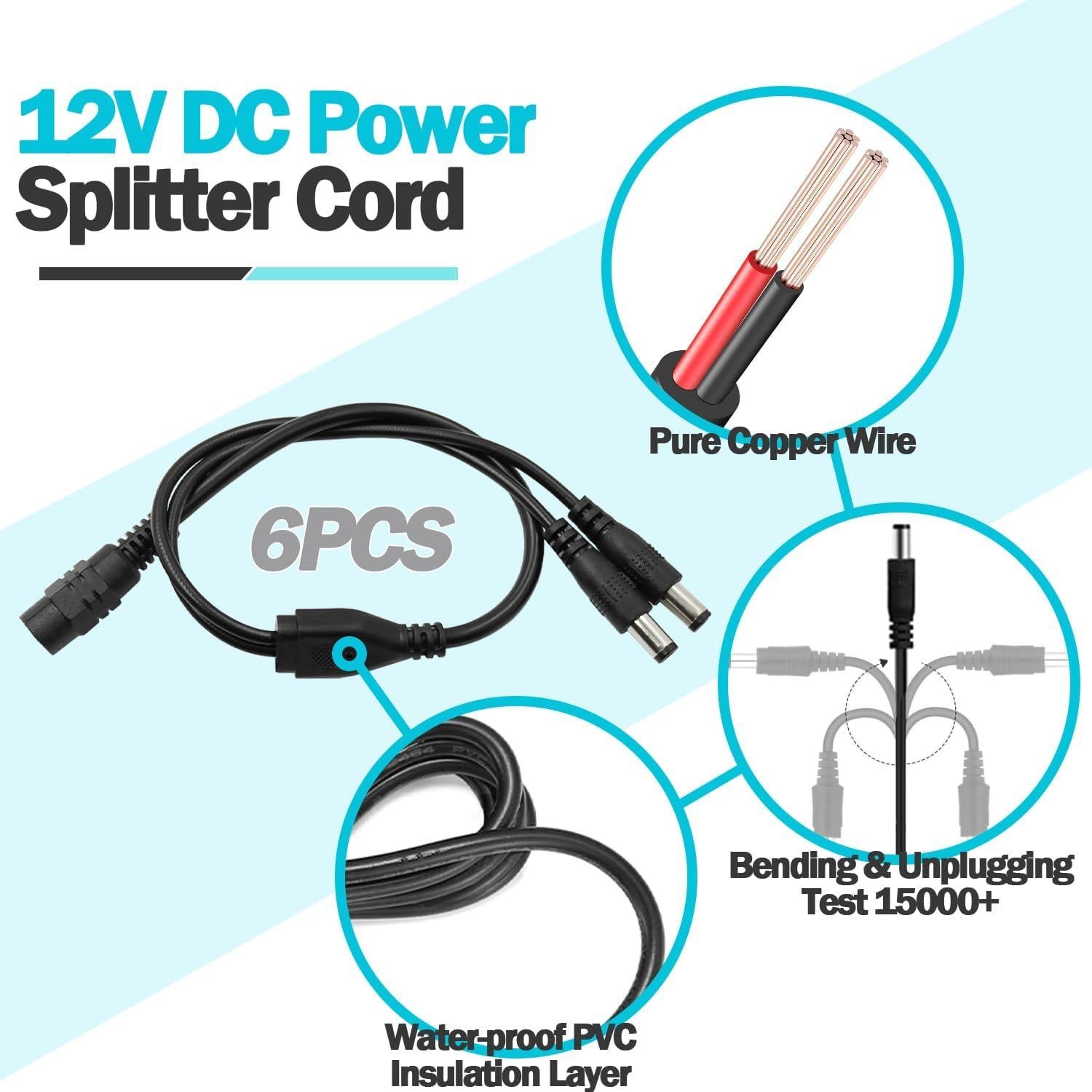 Cable Divisor de Poder DC 12V Tugermoola 6pcs 38.1cm 5.5x2.1mm