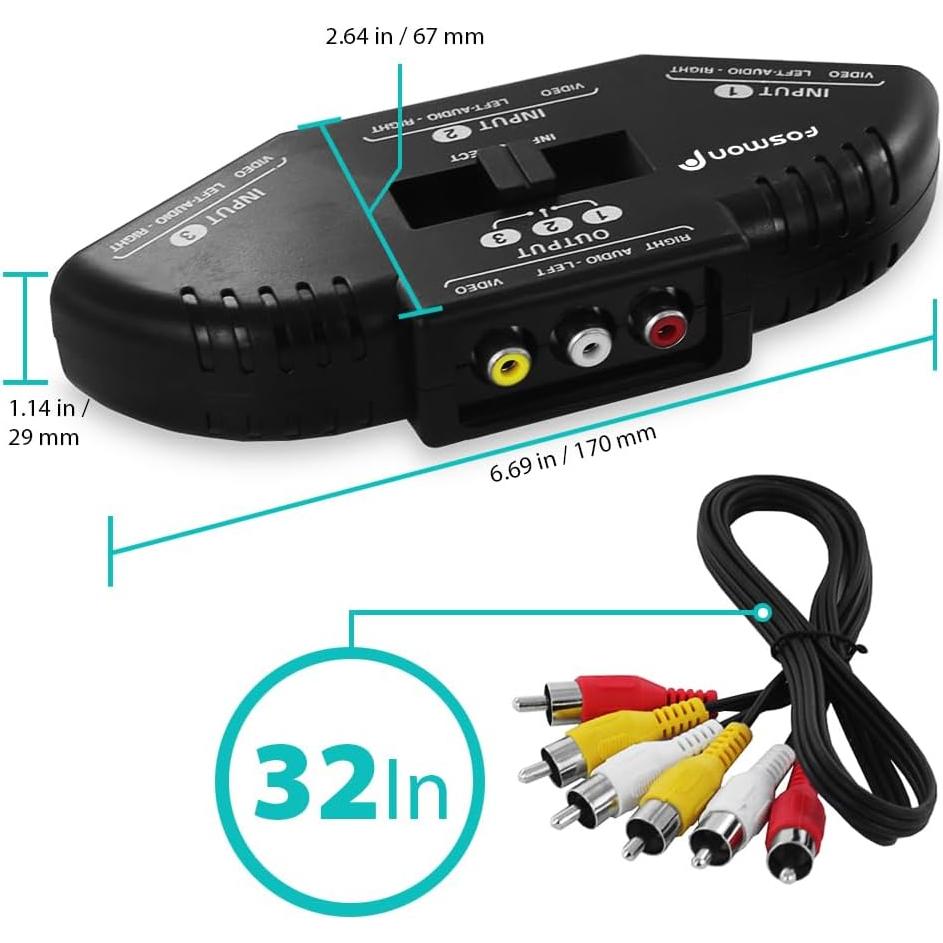 Divisor Selector AV RCA Fosmon 3 Vías 1 Salida 130g