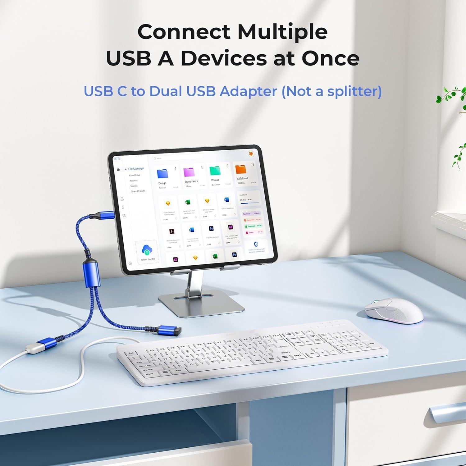 Adaptador USB C a Doble USB A 0.3M Basesailor Azul