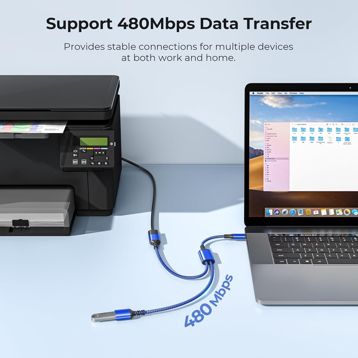 Adaptador USB C a Doble USB A 0.3M Basesailor Azul
