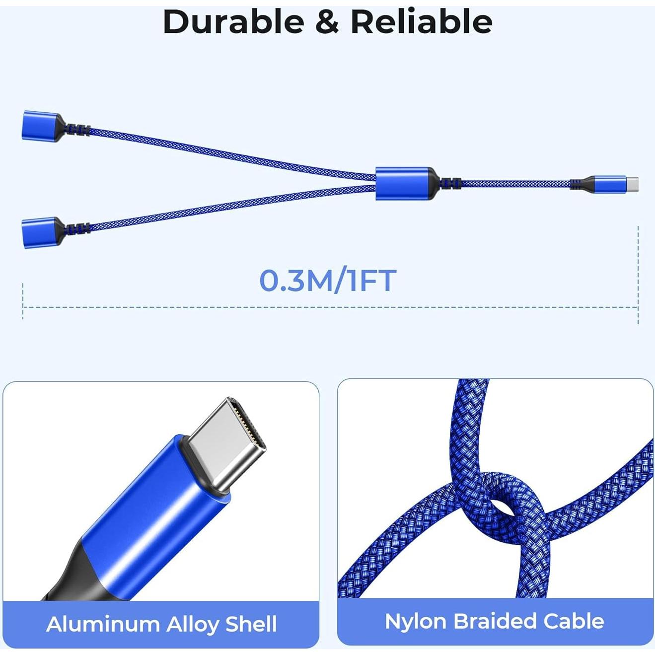 Adaptador USB C a Doble USB A 0.3M Basesailor Azul