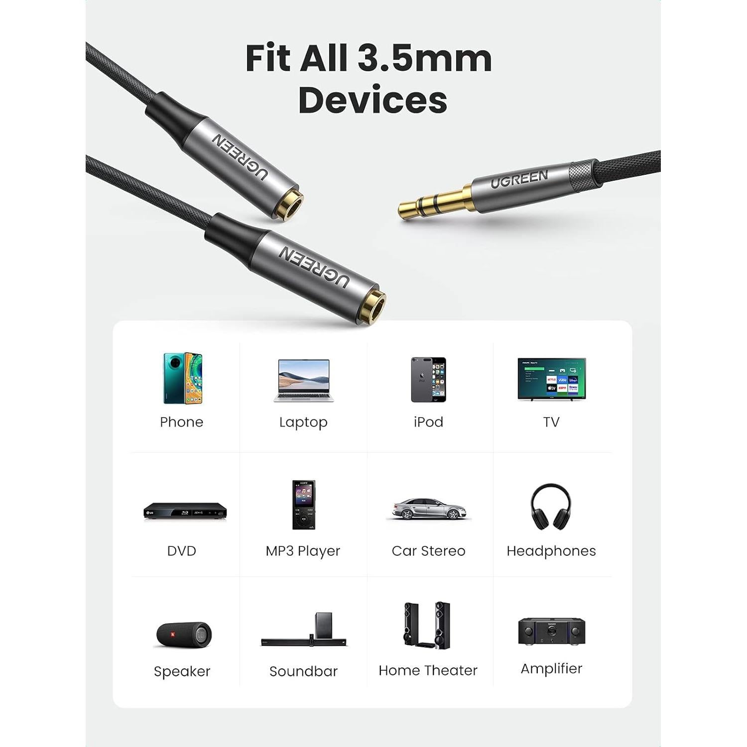 Divisor de Auriculares UGREEN 3.5mm 2 Hembras a 1 Macho