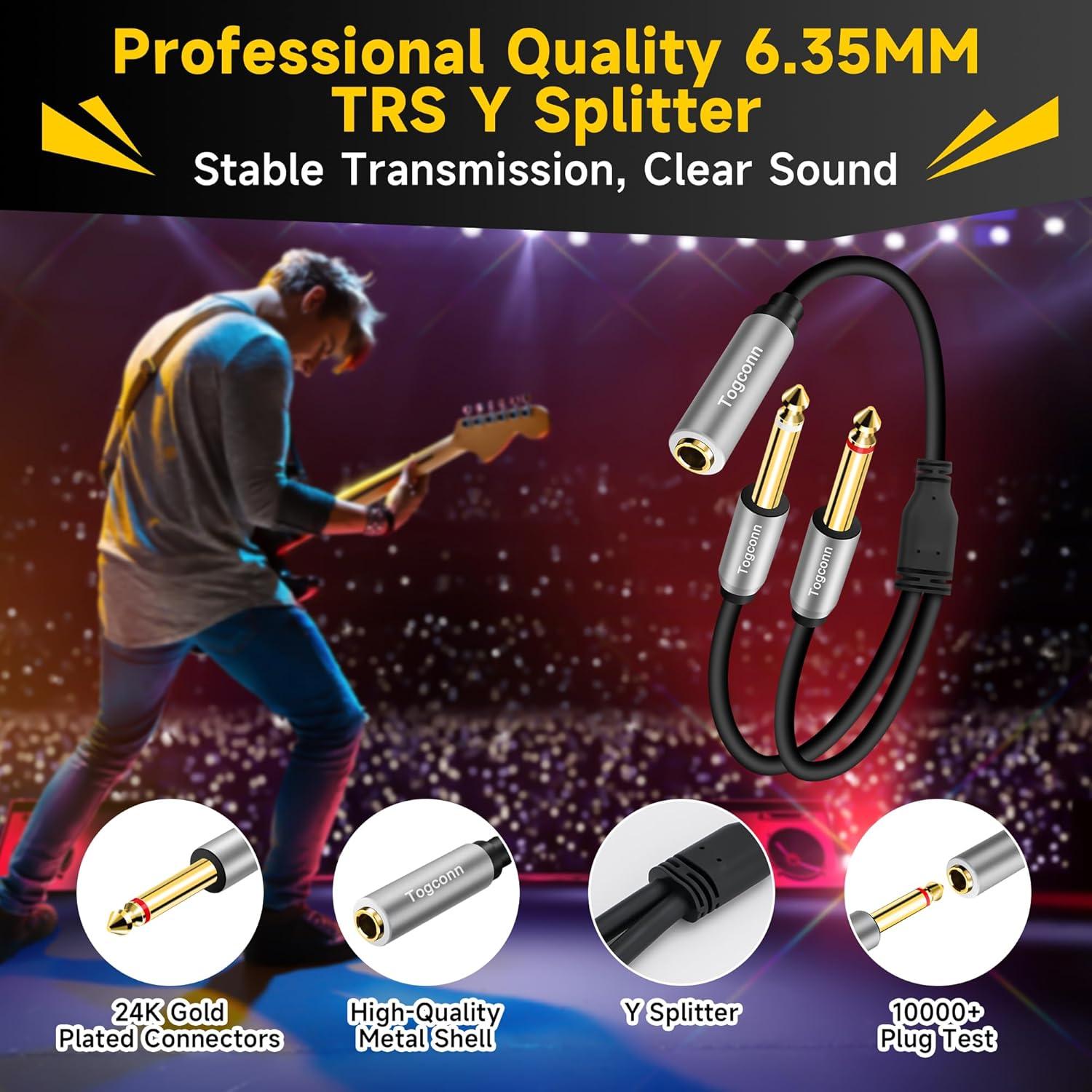 Paquete de 2 Cables Y Divisor TRS Estéreo 6.35mm Togconn