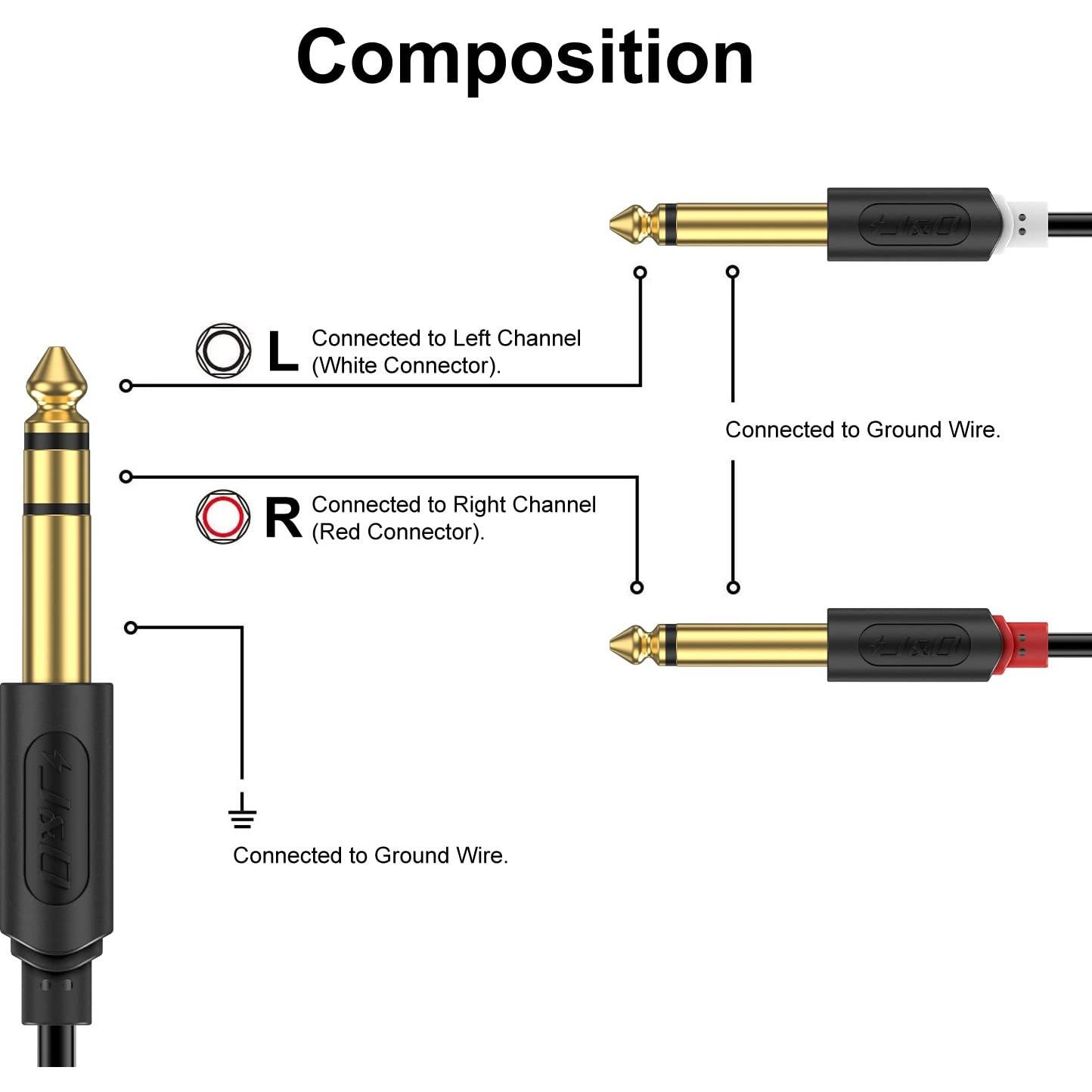 Cable Divisor Y TRS J&D 1.83m Doble TS 6.35mm Audio