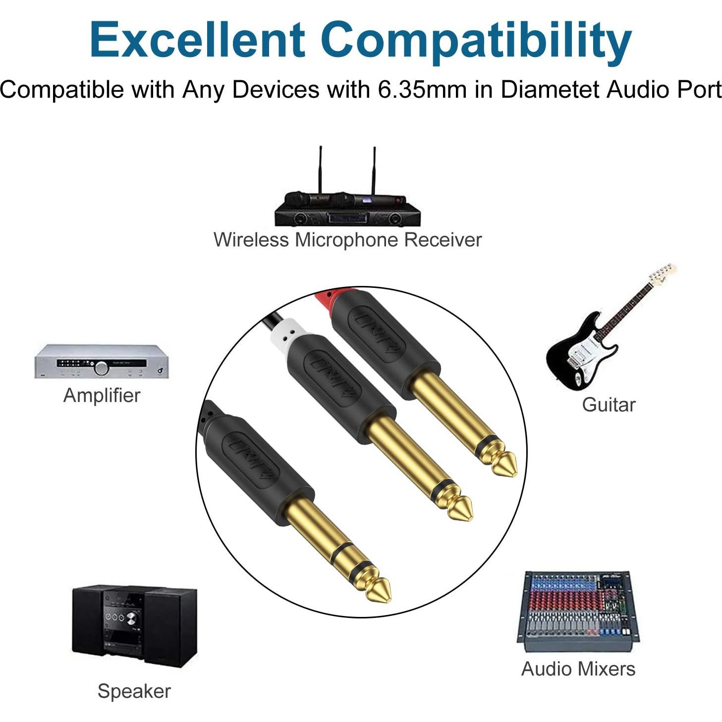 Cable Divisor Y TRS J&D 1.83m Doble TS 6.35mm Audio