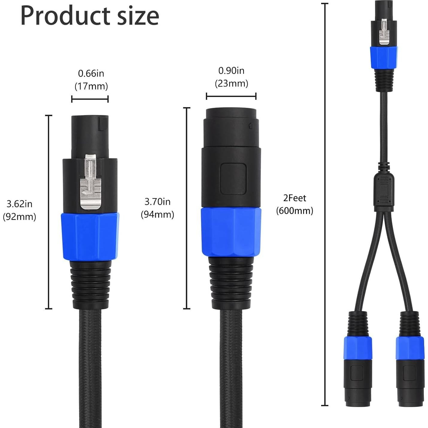 Cable Divisor Y Speakon HUALEU 2 pies Macho a Doble Hembra