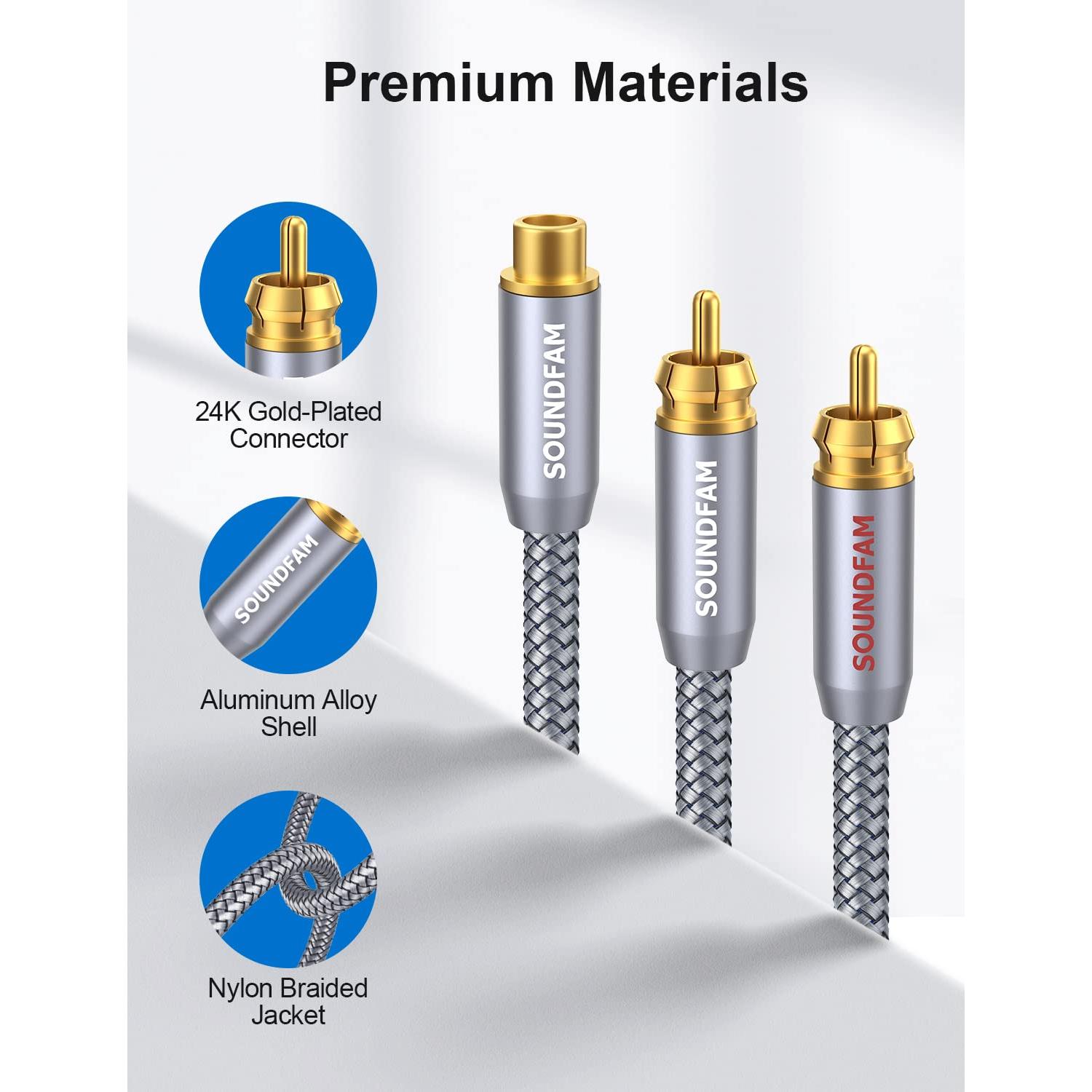 Divisor RCA 1 Femenino a 2 Masculinos SOUNDFAM 30cm Gris