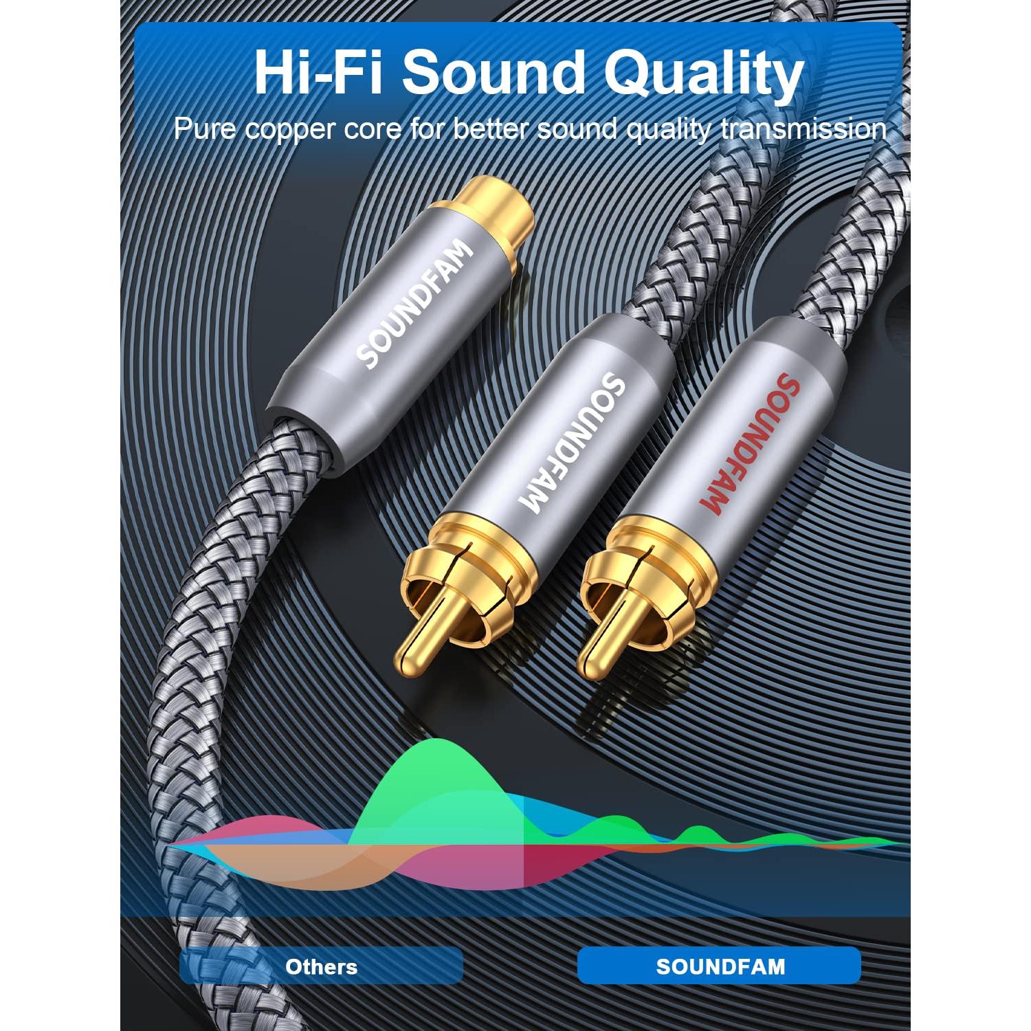 Divisor RCA 1 Femenino a 2 Masculinos SOUNDFAM 30cm Gris