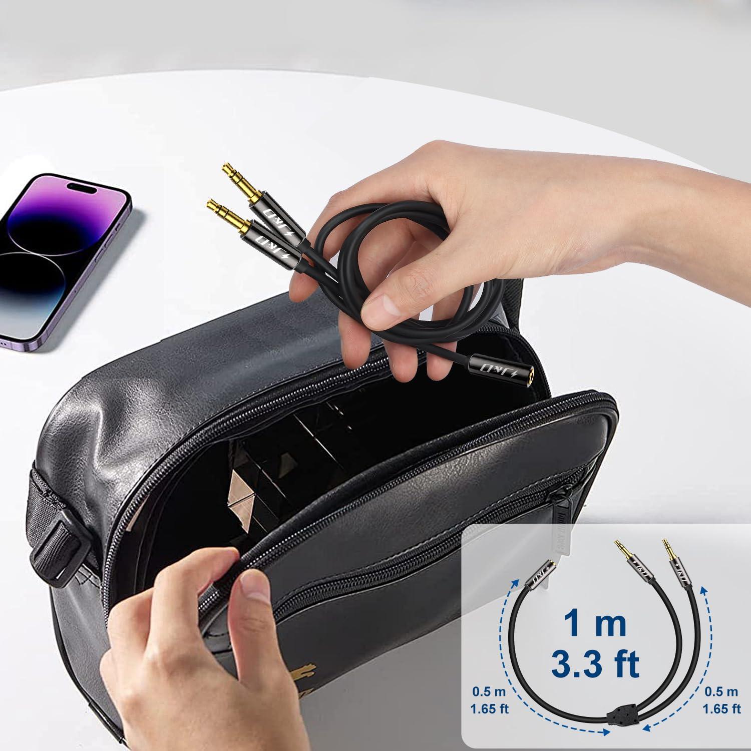 Cable Divisor Estéreo J&D 1 Metro 3.5mm Doble Macho