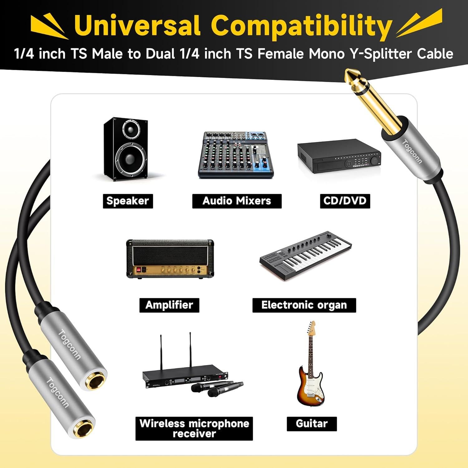 Paquete de 2 adaptadores Y mono TS 6.35mm Togconn