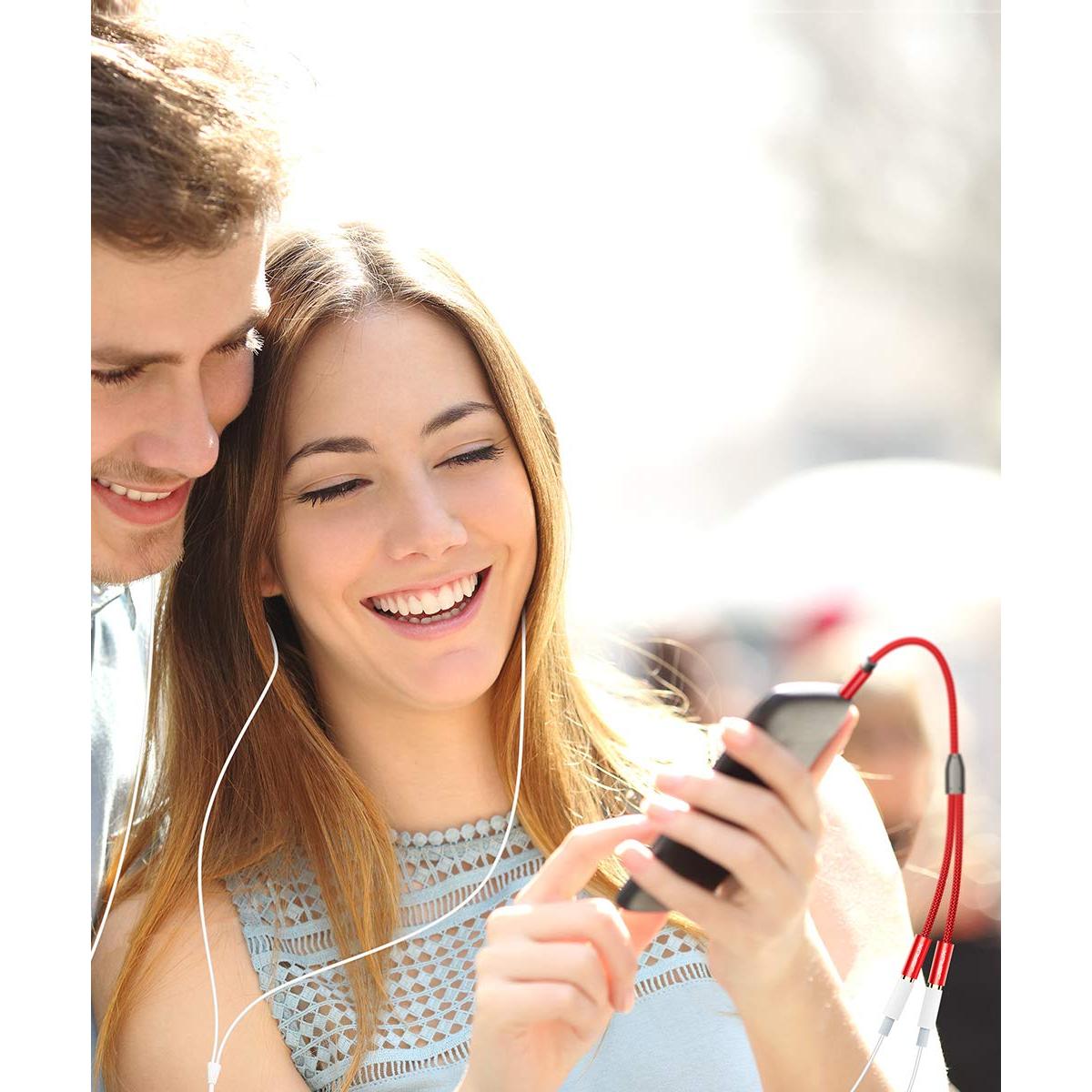 Divisor de Auriculares JSAUX 3.5mm Doble Rojo 0.28m